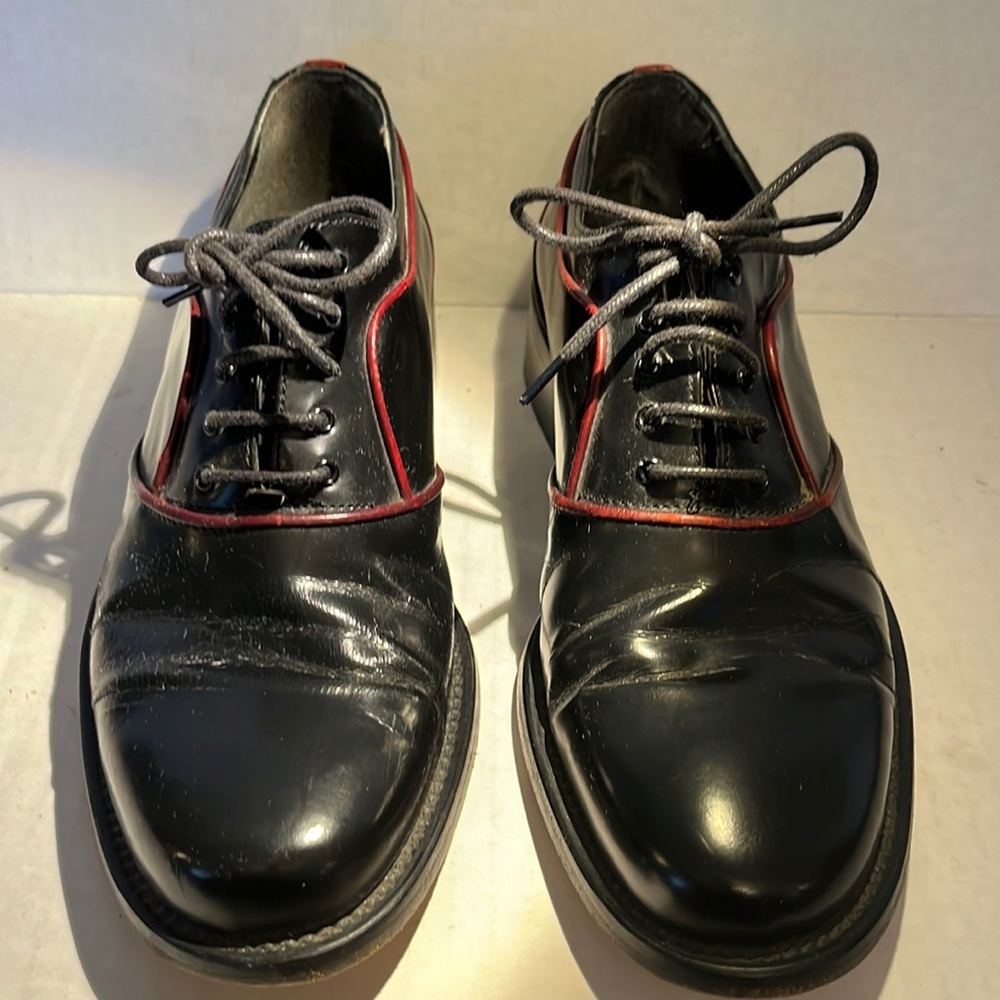 Joan Helpern Signature Womens 37 6.5 Black Leather Oxford Lace Up Red Trim Shoes
